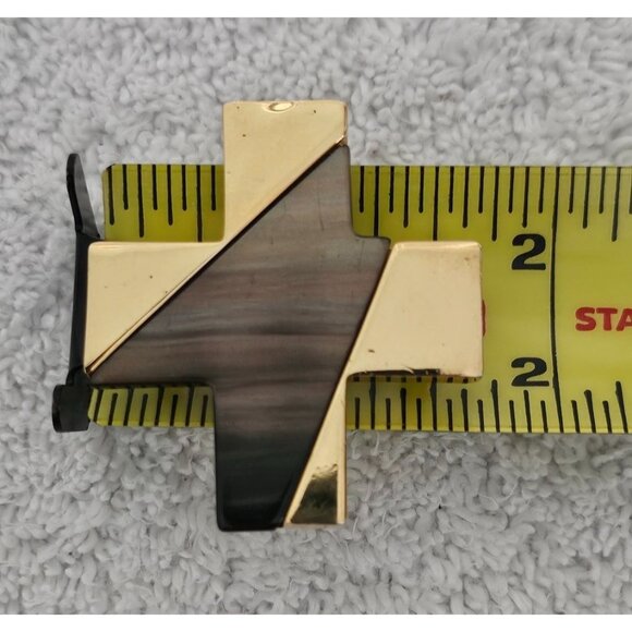 Vintage Monet Gold & Black Cross Lapel Pin Brooch 2" inches Abstract Design - Picture 5 of 6